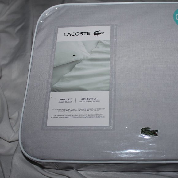 Lacoste Solid Sheet 4 Piece Grey 60% Cotton 40% Blended Polyester - Picture 9 of 12
